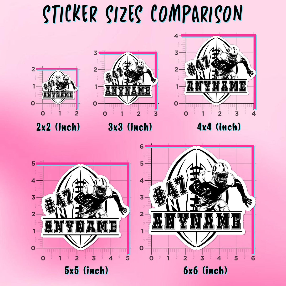 Custom football player in action sticker with a name and number – view 3