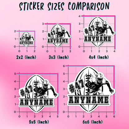 Custom football player in action sticker with a name and number – view 3