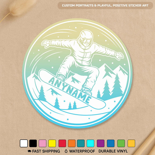 Custom snowboard sticker with a name