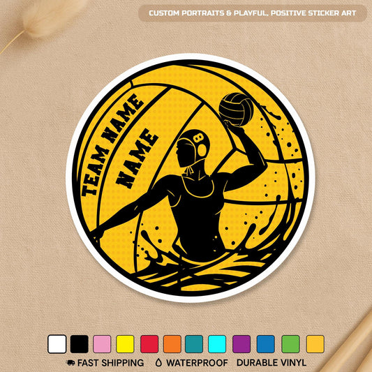 Custom water polo player sticker with a name