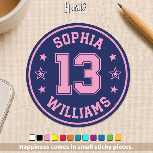 Custom baseball bat knob sticker with a name and number