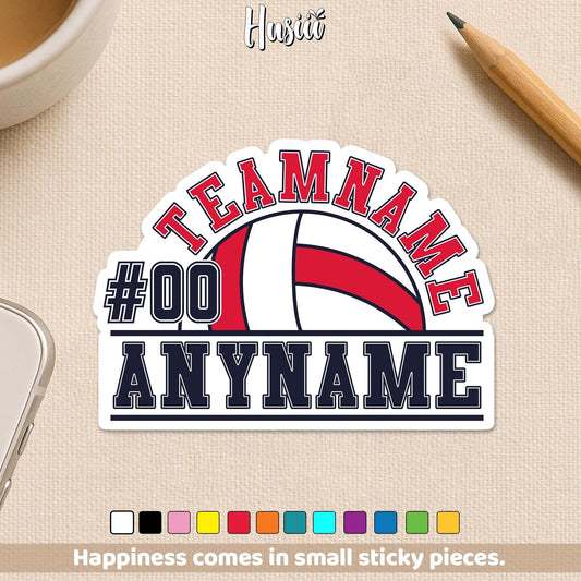 Custom volleyball team sticker with a name, number and team name