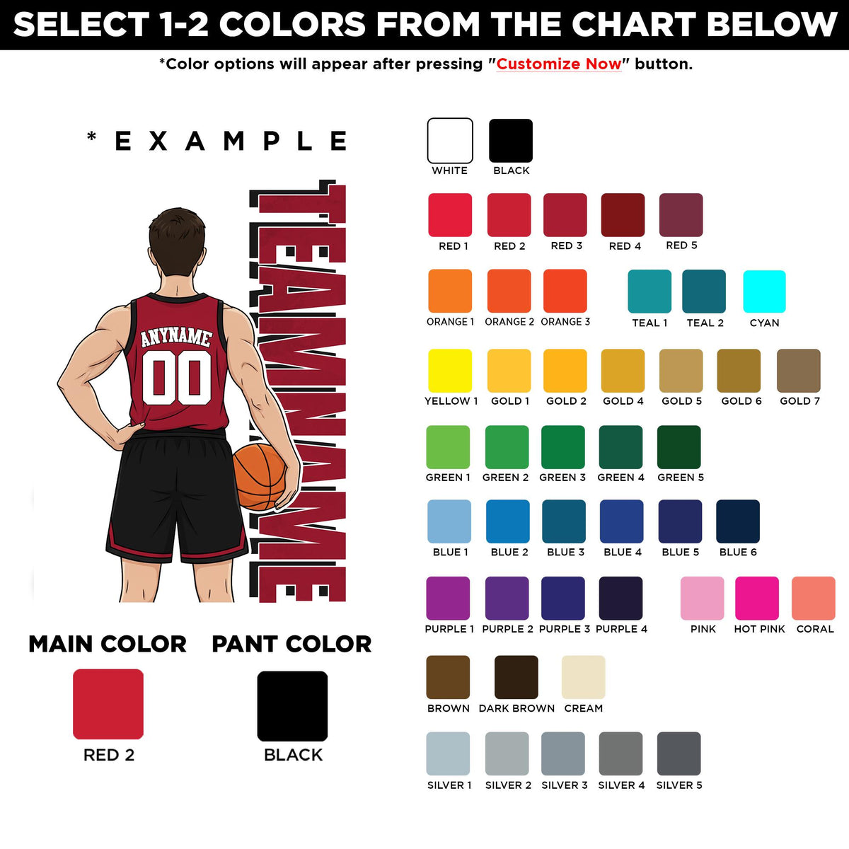 Custom basketball player sticker with a name, number, jersey color and shorts color – view 2