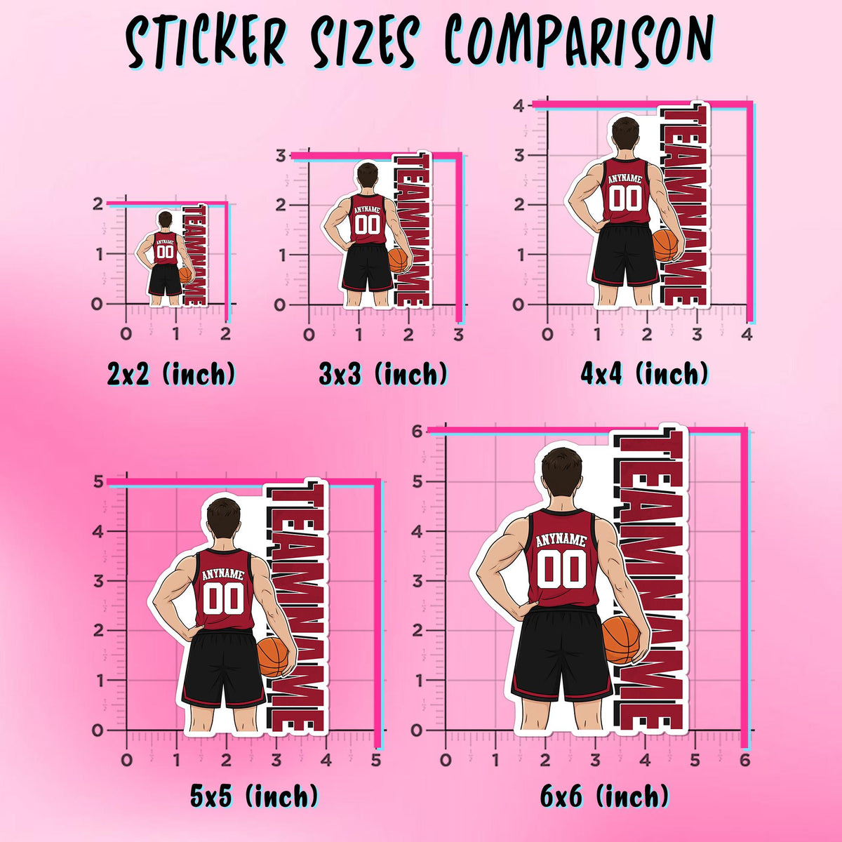 Custom basketball player sticker with a name, number, jersey color and shorts color – view 3