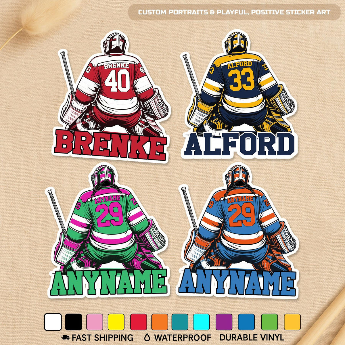 Custom Hockey Goalie Name & Number Sticker by Stickreews
