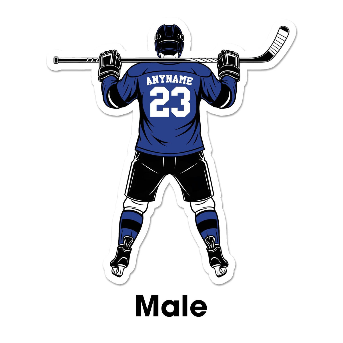 Custom hockey player sticker with a name and number, female or male player – view 5