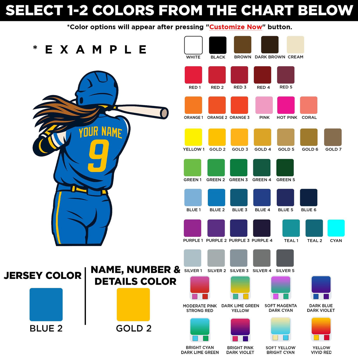 Custom softball girl player sticker with a name and number – view 2