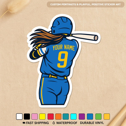 Custom softball girl player sticker with a name and number