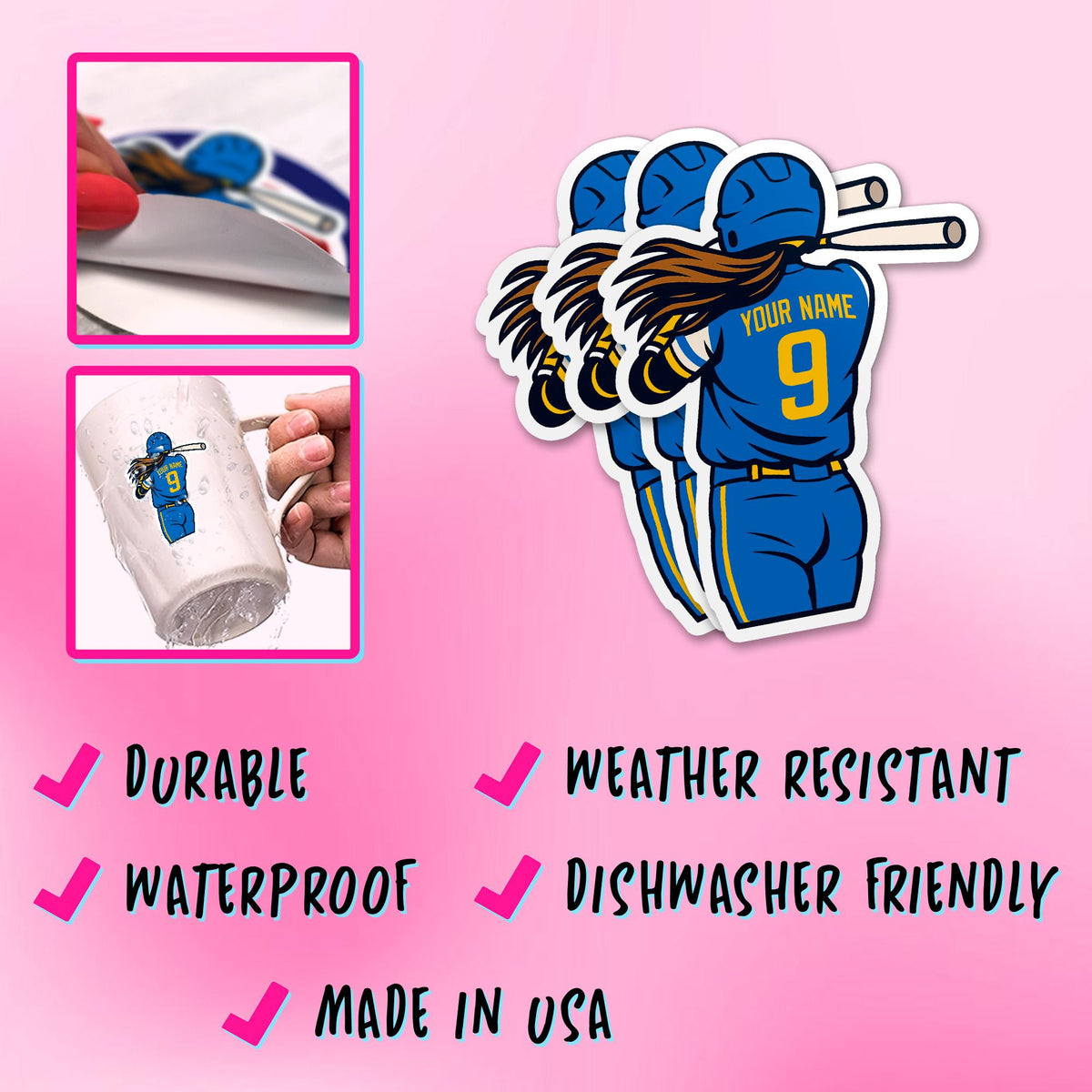 Custom softball girl player sticker with a name and number – view 4