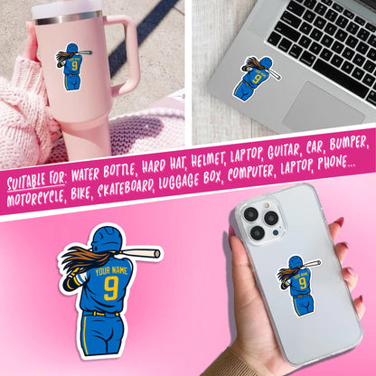 Custom softball girl player sticker with a name and number – view 5