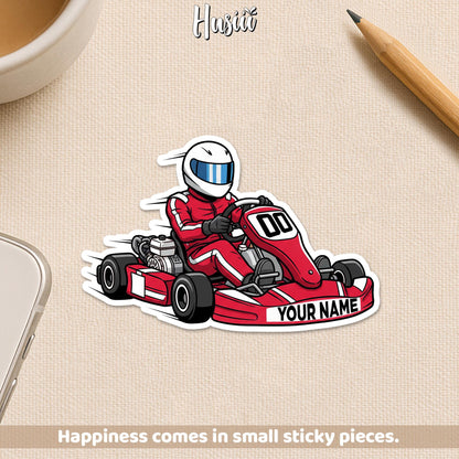 Custom racing car driver sticker with a name and number
