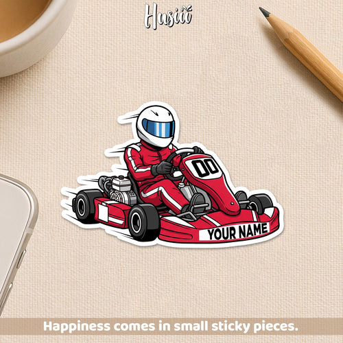Custom racing car driver sticker with a name and number