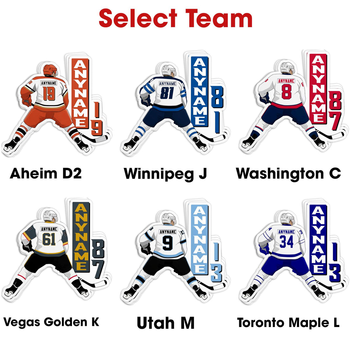 Custom hockey jersey team spirit sticker with a name and number – view 6