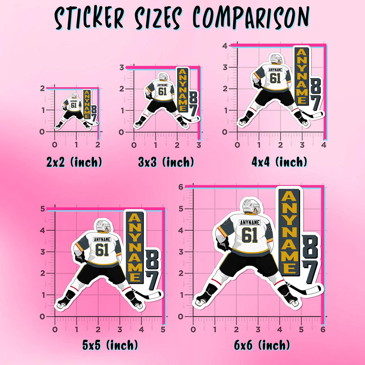 Custom hockey jersey team spirit sticker with a name and number – view 2