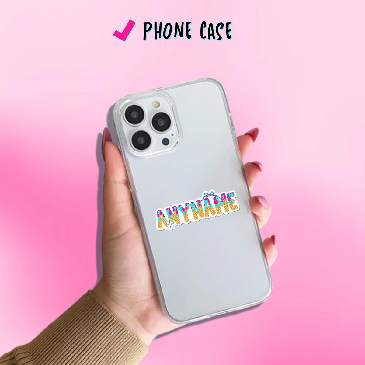Custom pastel ice cream drip name sticker with a small bow – view 5