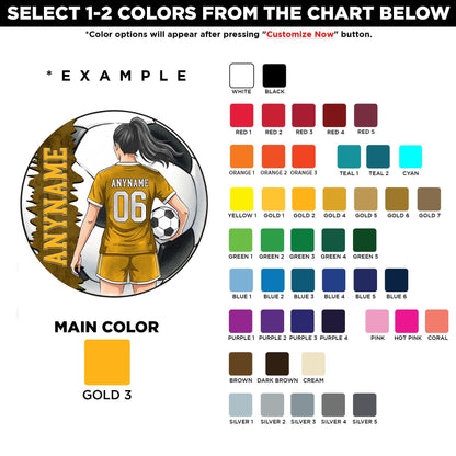 Custom female soccer player sticker with a name and number – view 2