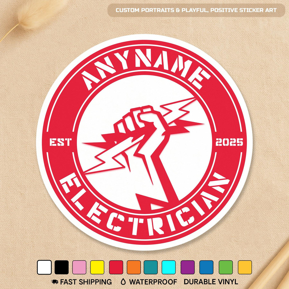 Custom electrician badge sticker with a name