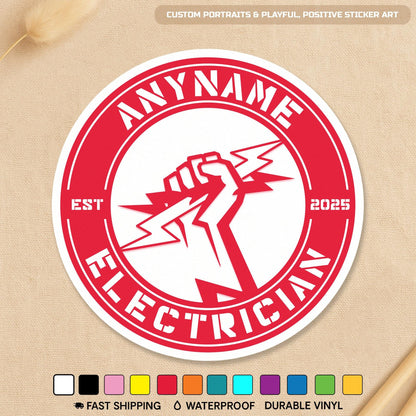 Custom electrician badge sticker with a name