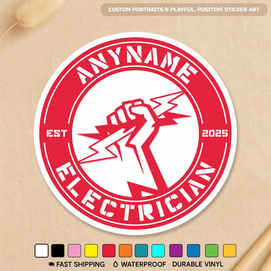 Custom electrician badge sticker with a name