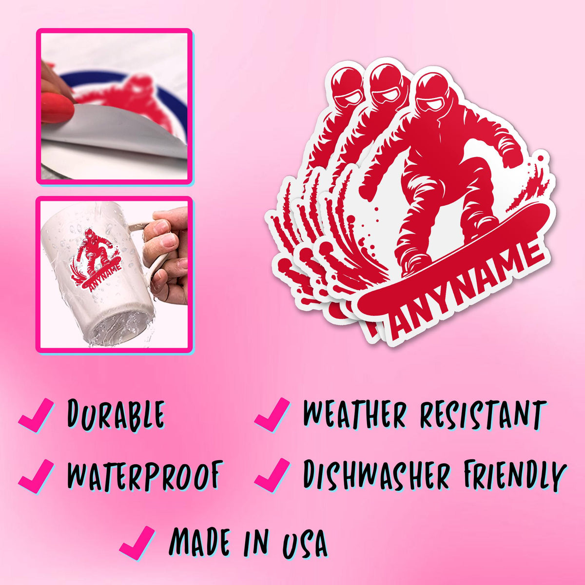 Custom snowboarder sticker with a name – view 5