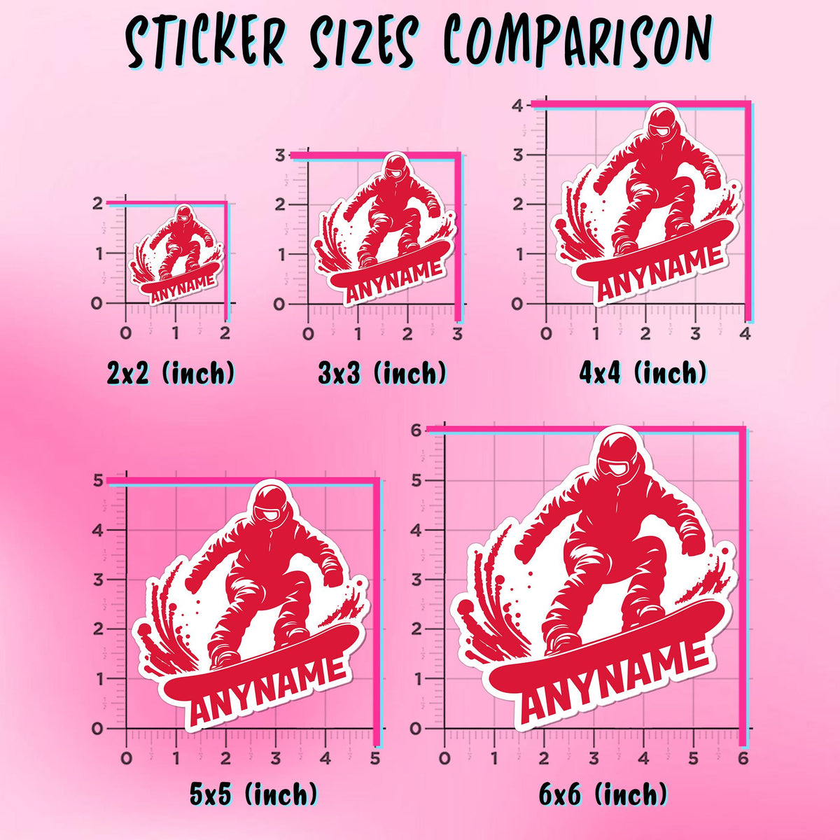 Custom snowboarder sticker with a name – view 3