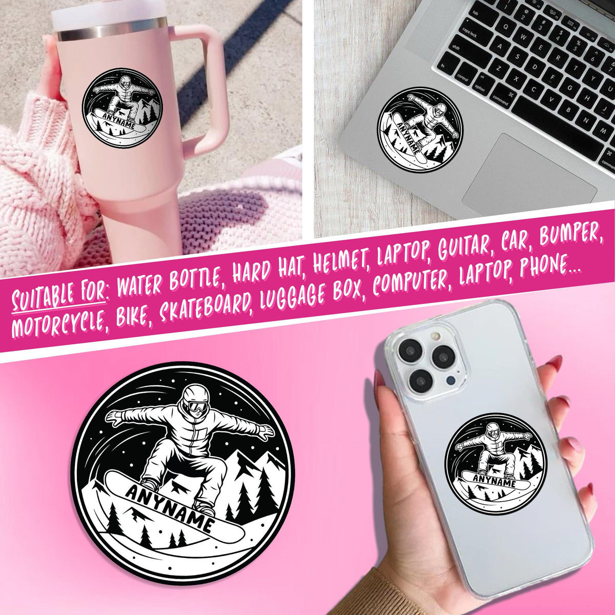 Custom snowboard jump sticker with a name – view 4