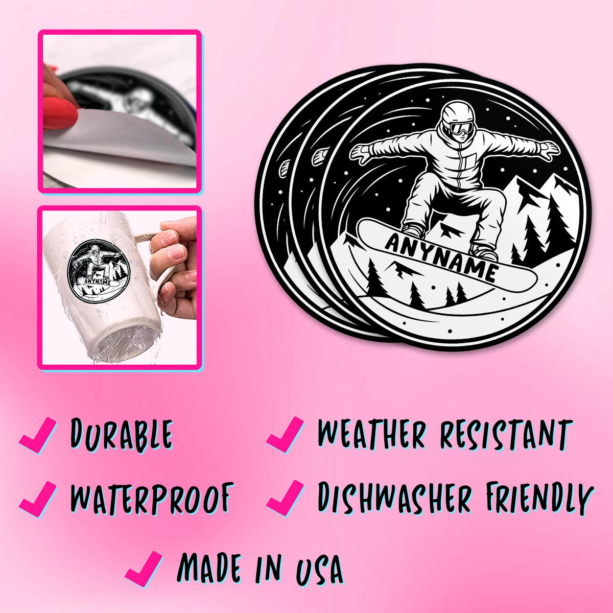 Custom snowboard jump sticker with a name – view 5