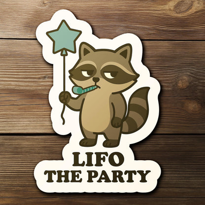 LIFO the Party Raccoon for Accountants sticker, finance students
