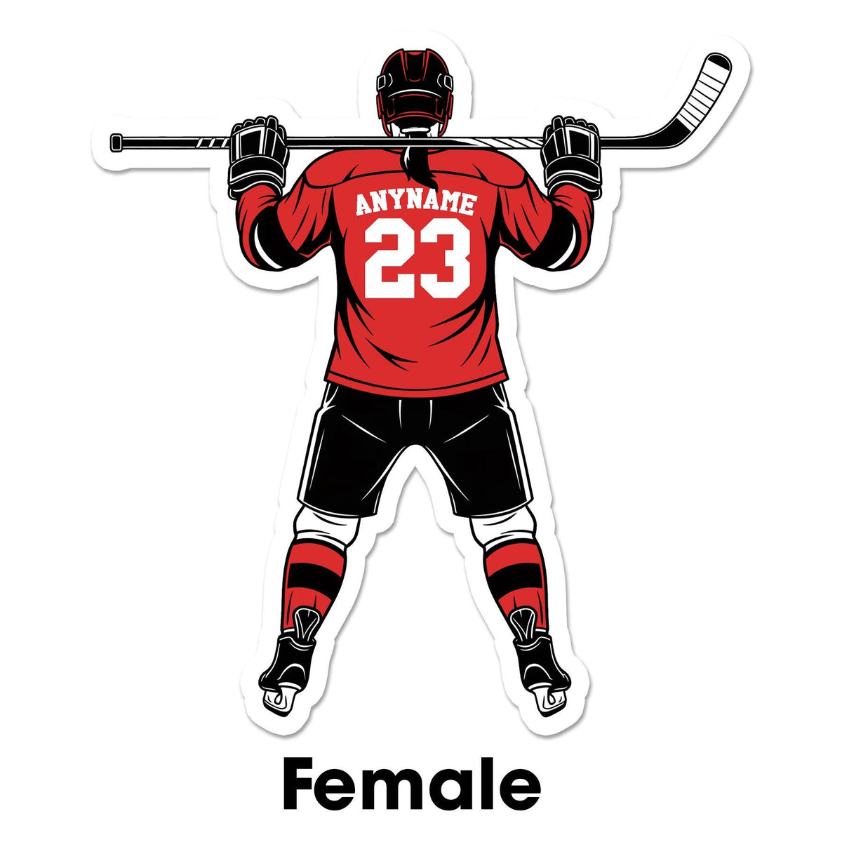 Custom hockey player sticker with a name and number, female or male player – view 4