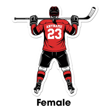Custom hockey player sticker with a name and number, female or male player – view 4