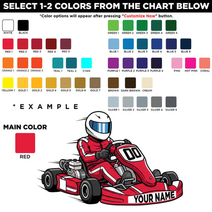 Custom racing car driver sticker with a name and number – view 2
