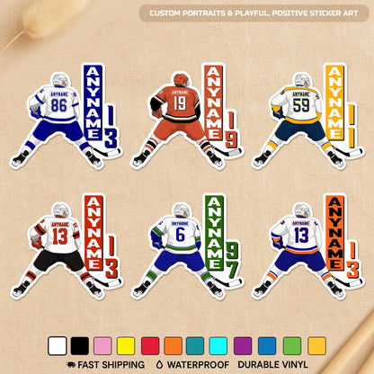 Custom hockey jersey team spirit sticker with a name and number