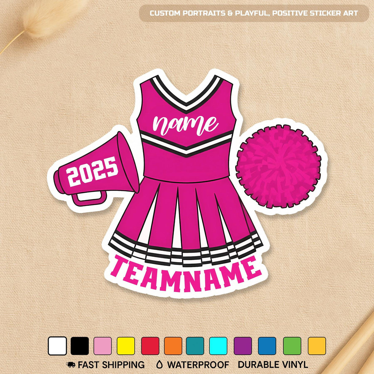 Custom cheerleader school spirit sticker with a name