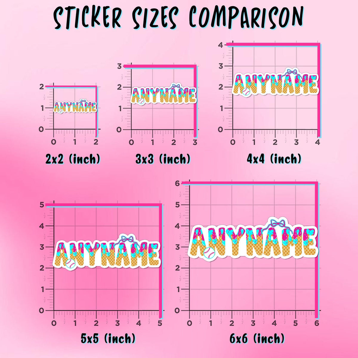 Custom pastel ice cream drip name sticker with a small bow – view 3
