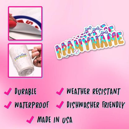Custom pastel ice cream drip name sticker with a small bow – view 7