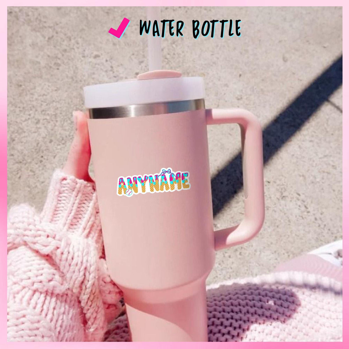 Custom pastel ice cream drip name sticker with a small bow – view 6