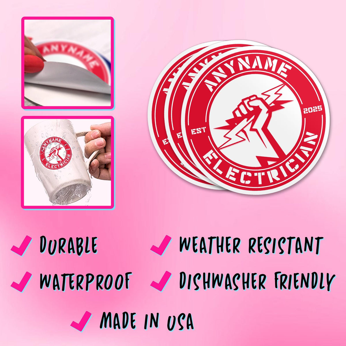 Custom electrician badge sticker with a name – view 7