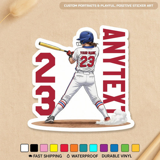 Custom Baseball Batter Name & Number Sticker by Stickreews