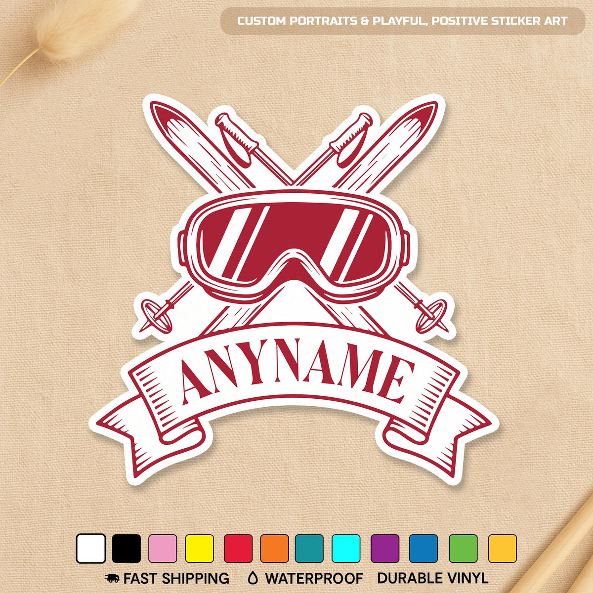 Custom ski goggles sticker with a name