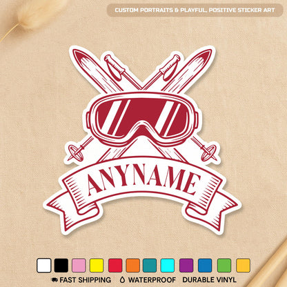 Custom ski goggles sticker with a name