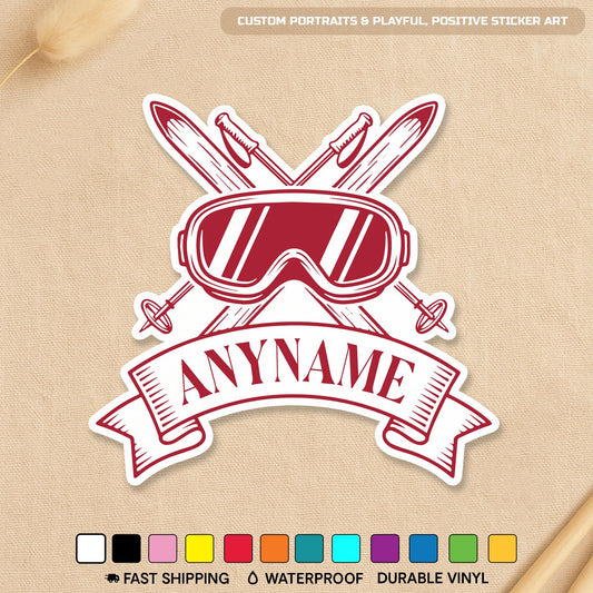 Custom ski goggles sticker with a name