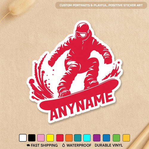 Custom snowboarder sticker with a name