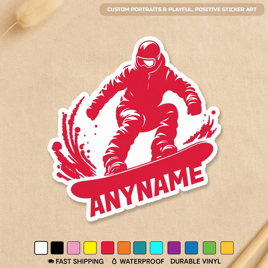 Custom snowboarder sticker with a name