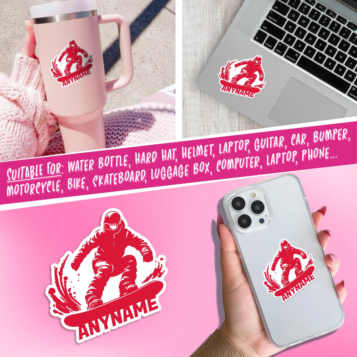 Custom snowboarder sticker with a name – view 4