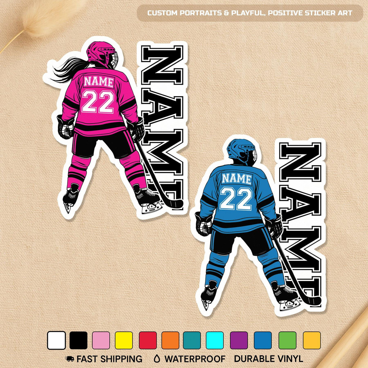 Custom Hockey Skater Name & Number Sticker by Stickreews