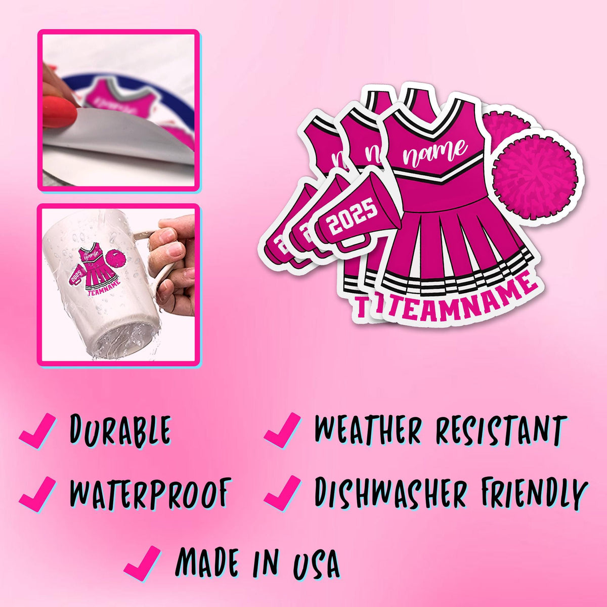 Custom cheerleader school spirit sticker with a name – view 5