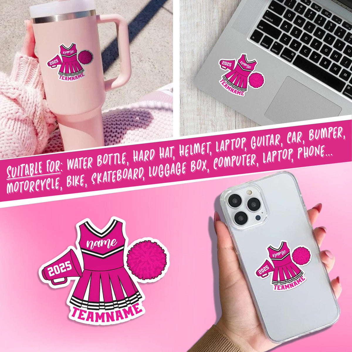 Custom cheerleader school spirit sticker with a name – view 6