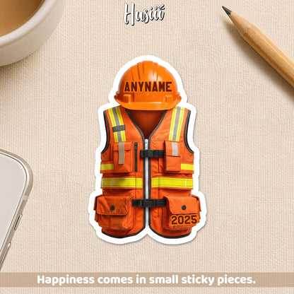 Custom construction worker sticker with an orange safety vest and hard hat