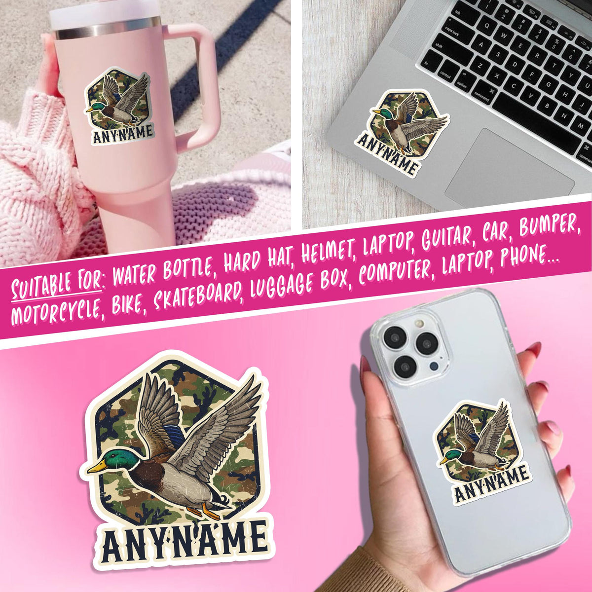 Custom camo flying duck sticker with a name – view 6