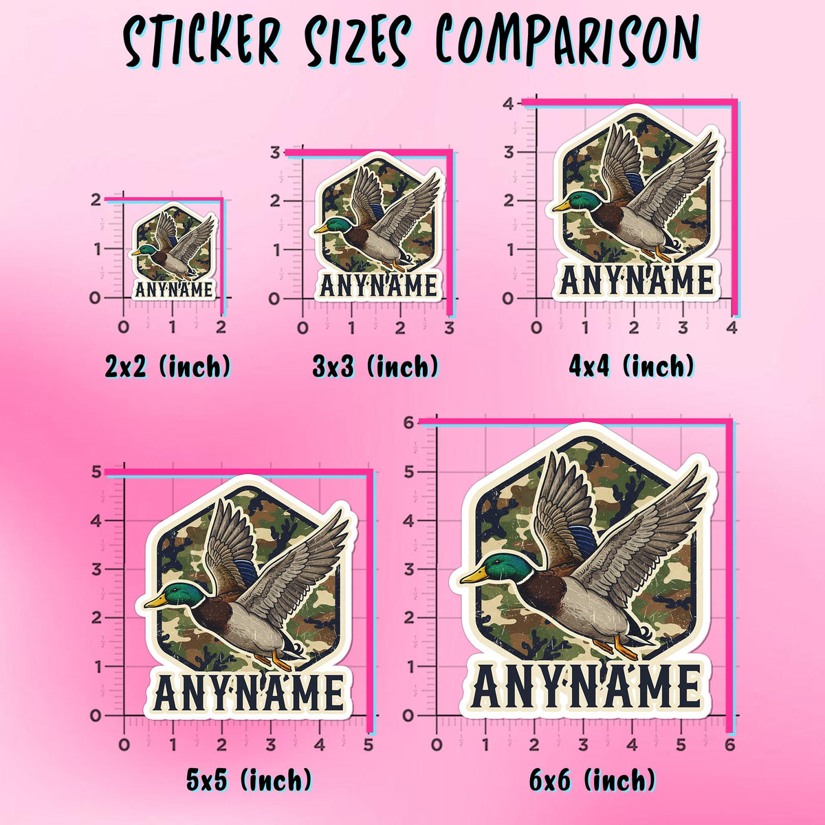 Custom camo flying duck sticker with a name – view 2